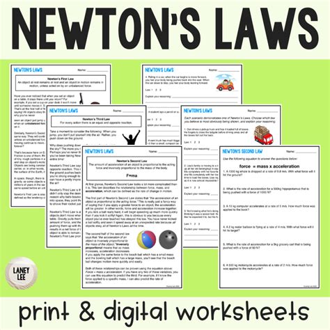 Newtons Laws Of Motion Worksheet With Answer Key Laney Lee