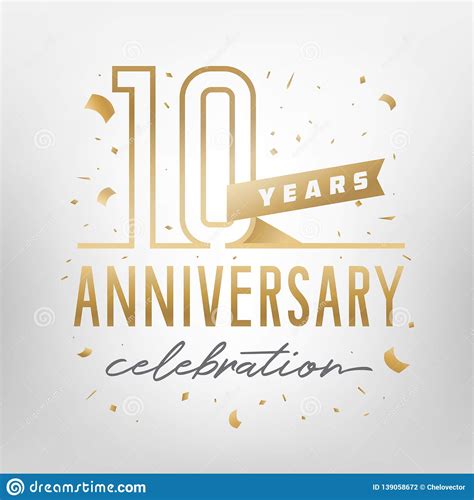 10th Anniversary Celebration Golden Template Vector Illustration