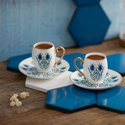Karaca İznik 4 Piece Porcelain Espresso Turkish Coffee Cup Set for 2