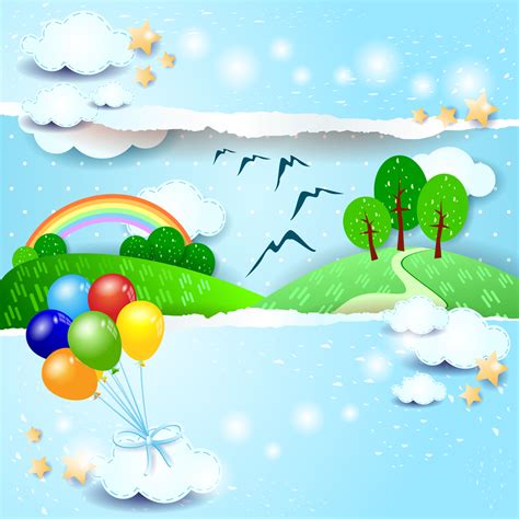Cartoon Landscape With Balloons Векторные клипарты текстурные фоны