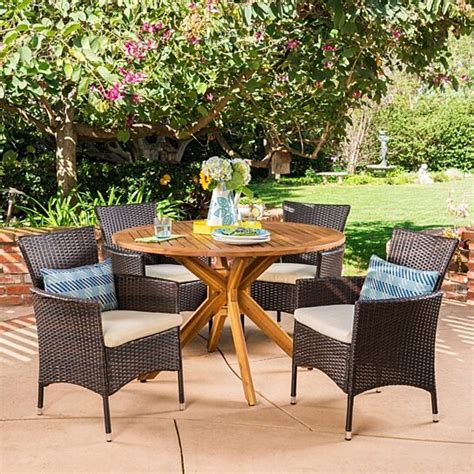 Buy Jacob Outdoor 5 Piece Multibrown Wicker Dining Set With Teak Finish