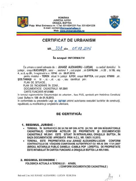 Certificat de Urbanism Buftea | PDF