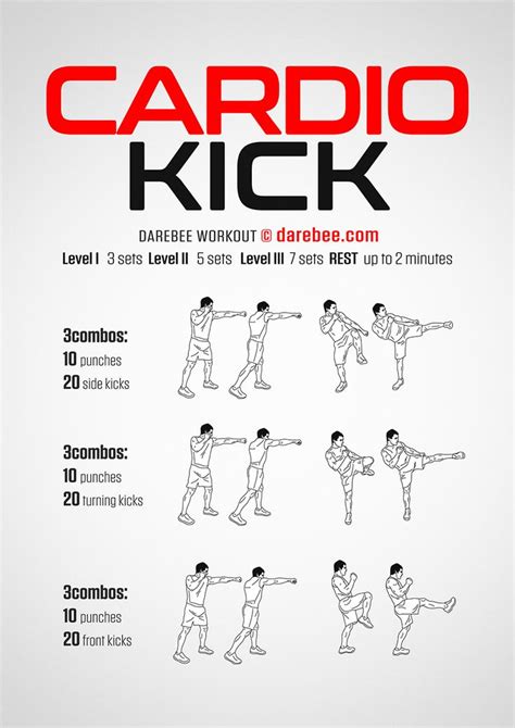 The Instructions For How To Do Cardio Kick In This Poster Is Shown On A White Background