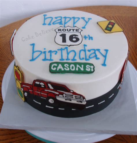 Best gift ideas for boys 17th birthday, christmas, holiday or just 16 yr old birthday cake for boy, tire and sugar flames, street signs #birthday #birthdaycake #16thbirthday. Cake Believe: 16th Birthday....now you can drive!