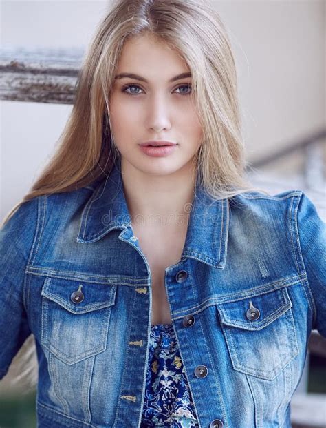 Portrait Of Blond Female In Denim Jeans Jacket Stock Image Image Of Attractive Emotion
