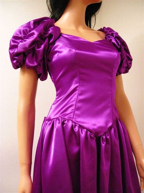 Purple Satin 80s Prom Dress Vintage 1980s Long Formal Gown Costume