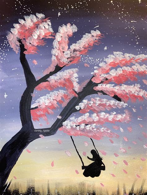 Sakura Sunset Swing Painting Original Acrylic Painting On A4 Etsy Canada