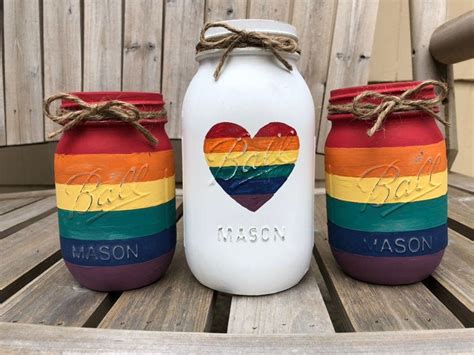 Rainbow Mason Jars Mason Jar Centerpiece Lgbtq Pride Etsy Easy Mason Jar Crafts Diy