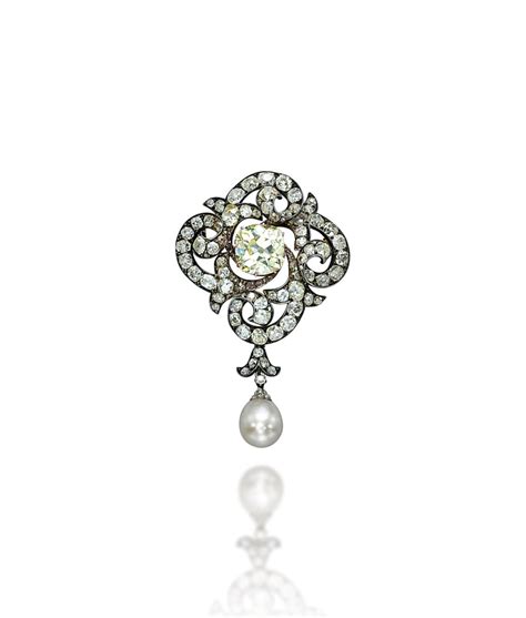 A 19th Century Diamond And Natural Pearl Brooch