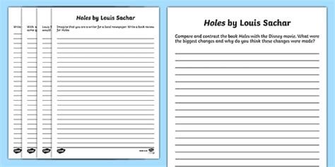 Holes By Louis Sachar Writing Worksheet Activity Sheet Irish
