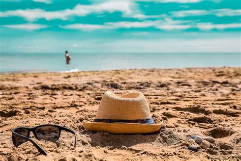 Hat And Glasses On The Sand On The Beach Stock Image Image Of Glasses