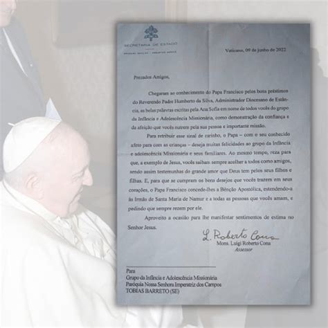 Papa Francisco Envia Carta Para A Iam Da Diocese De Estância Se