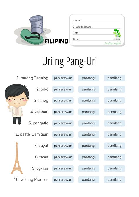 Lesson Plan In Filipino Grade 1 Pang Uri Pang Uri Worksheets For Grade
