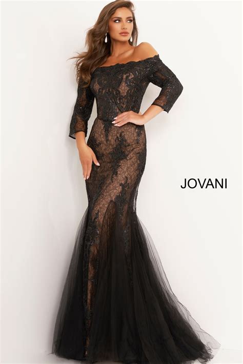 Jovani Black Lace Mermaid Plus Size Evening Dress