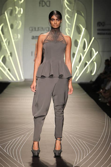 Gaurav Gupta Slate Grey Marbling Peplum Top With Wrap Trousers