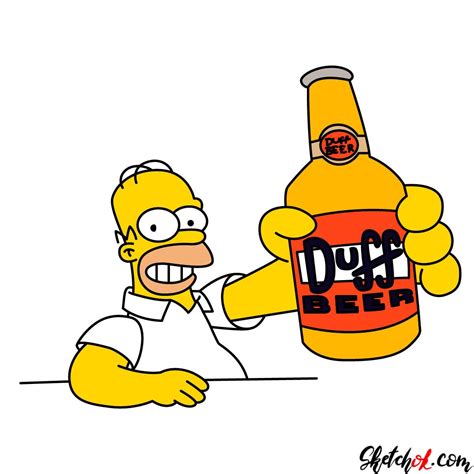 How To Draw Homer With A Duff Beer Bottle Sketchok