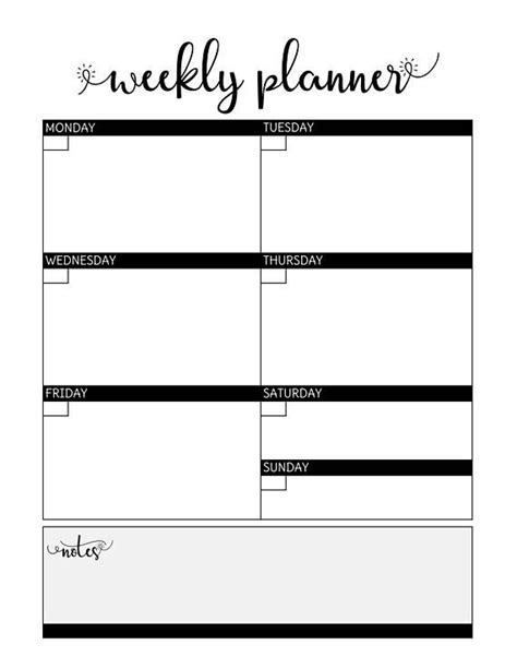 Simple Black Printable Weekly Blank Planner Pages Big And Classic Happy