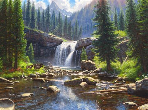 Waterfall In Mountain Forest Wallpaper And Background