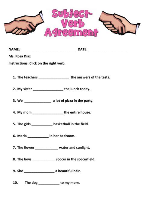 subject verb agreement activity