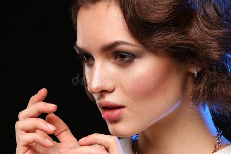 Beautiful Brunette Model Posing In Test Shooting Emotion Girl Female Fashion Stock Image