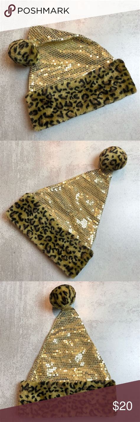 Leopard Print And Sequin Santa Hat Women Accessories Hats Clothes