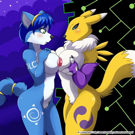 Rule 34 2girls Anthro Armwear Blush Breasts Canine Crossover Digimon