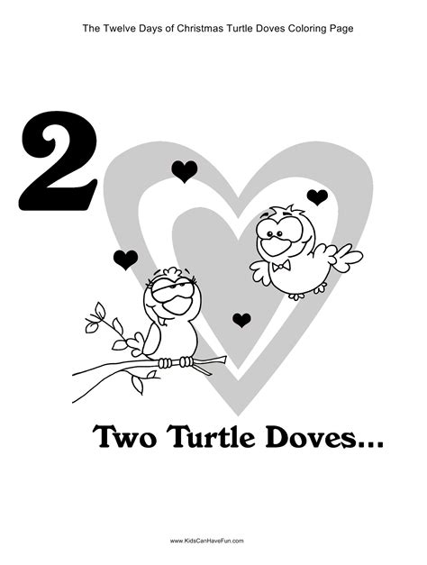 A partridge in a pear tree coloring page. 12 Days of Christmas Two Turtle Doves Coloring Page http ...