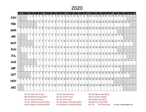 2020 Australia Project Timeline Calendar Free Printable Templates