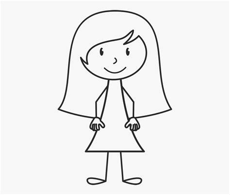 Stick Girl Long Hair Clipart Black And White