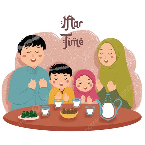 Famiglia Musulmana Felice Del Fumetto Sveglio Che Fa Iftar In Ramadan