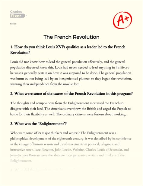 The French Revolution Essay Example 1021 Words Gradesfixer