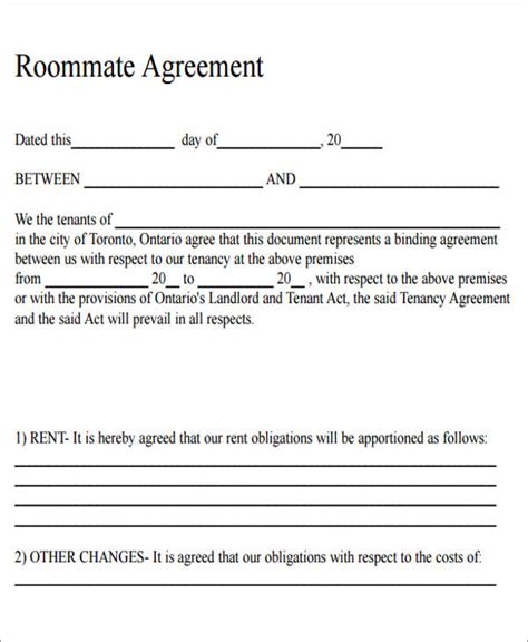 Free Sample Roommate Rental Agreement Forms In Pdf Ms Word Google Docs Pages