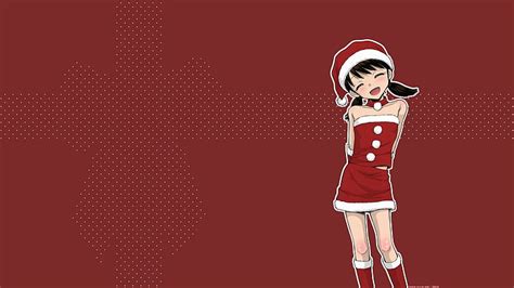 Anime De Chica De Pelo Negro Con Vestido De Santa Claus Navidad