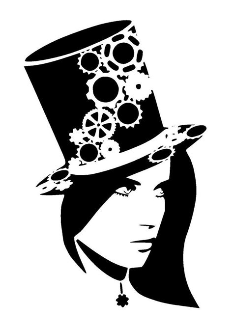 66 Steampunk Woman In Top Hat Stencil By Lovestencil On Etsy