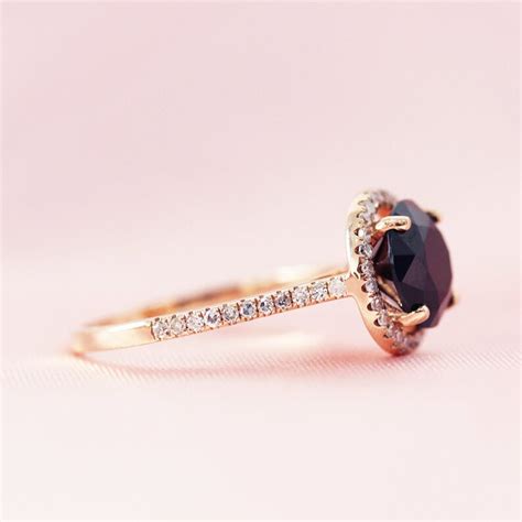 8mm Round Black Spinel Engagement Ring Diamonds Accent Wedding Etsy