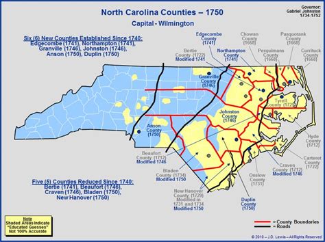 The Royal Colony Of North Carolina Counties As Of 1750