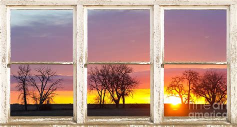 Colorful Morning White Rustic Barn Picture Window Frame View Photograph
