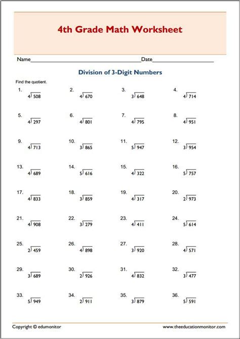 Division Coloring Worksheet 4th Grade