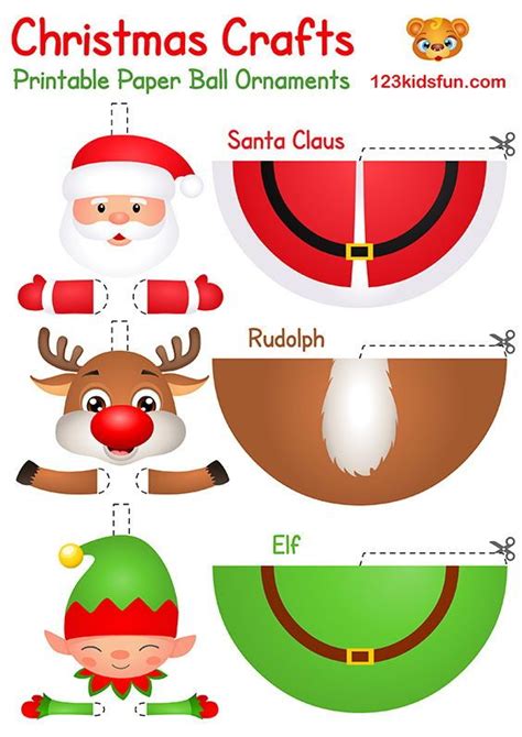 Christmas Crafts For Kids Paper Ball Ornaments Santa Claus Rudolph