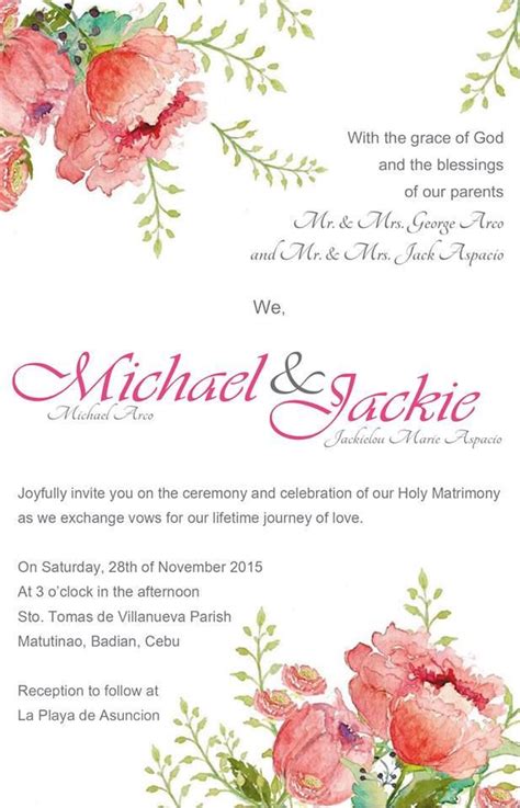 The wedding invitation sample messages include bride and groom inviting, parents inviting and couples inviting guests to be present at the ceremony. Floral Watercolor Wedding Invitation Printable with ...