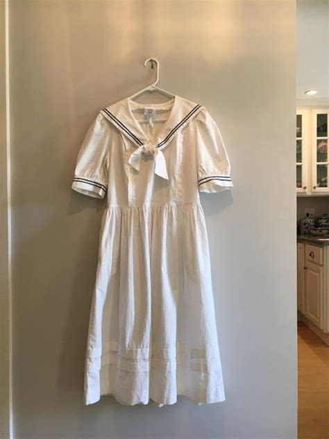 Vintage Laura Ashley White Sailor Dress Made In Great Britain Etsy