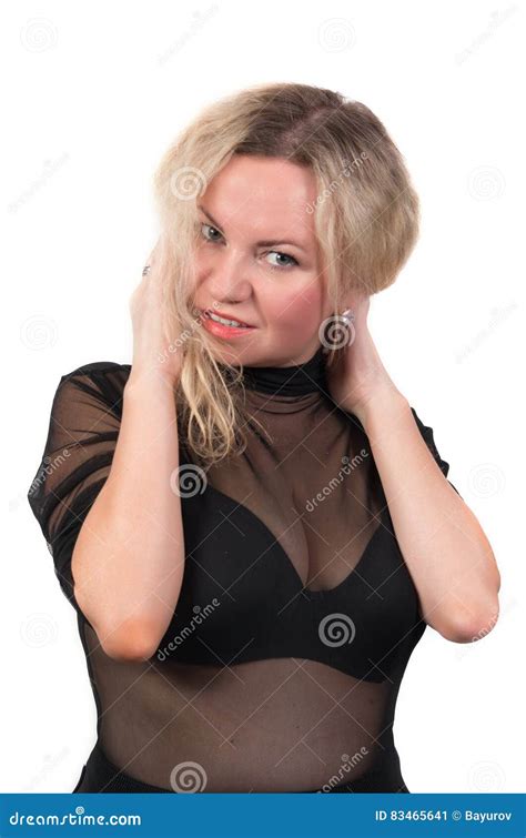 Sexy Blondevrouw Met Grote Borsten Stock Afbeelding Image Of Krullend