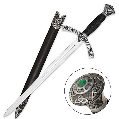 Celtic Short Sword W Knotwork And Emerald Gem True Swords
