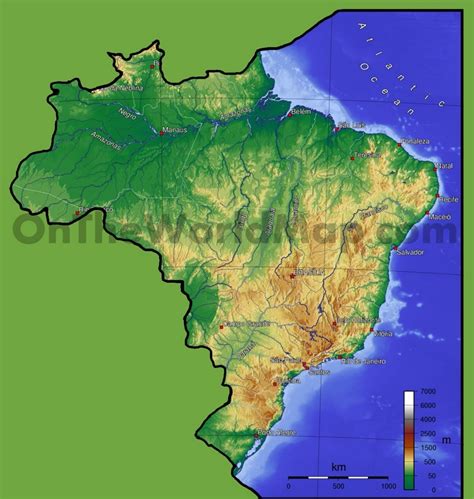 Soccer, samba and the amazon. Brazil physical map