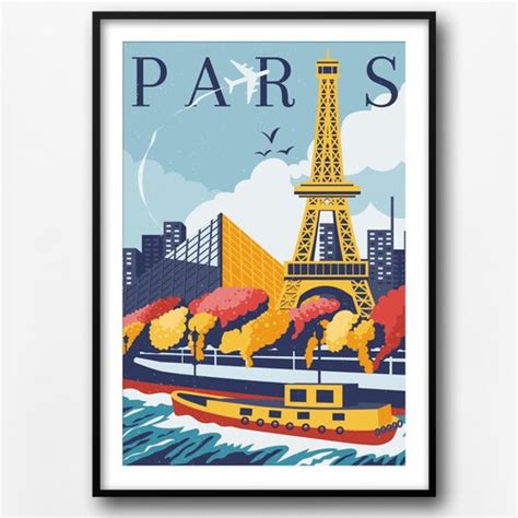 Paris Retro Travel Poster Paris City Wall Print France Etsy Uk