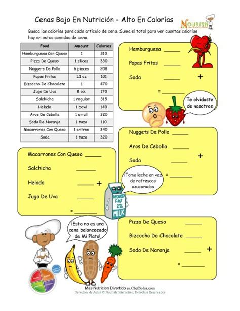 Elaborar un organizador grafico por cada tipo de juego : Hoja de Matemáticas de Contar Calorías Para Niños de ...