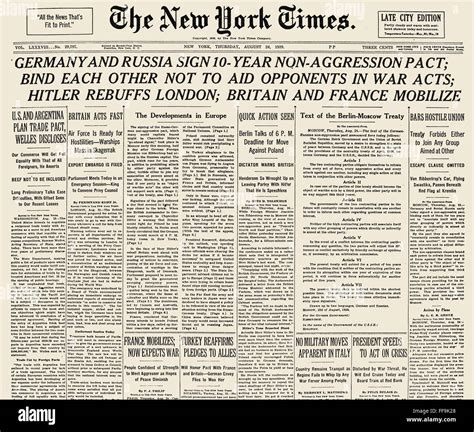 Nazi Soviet Pact 1939 Nfront Page Of The New York Times 24 August