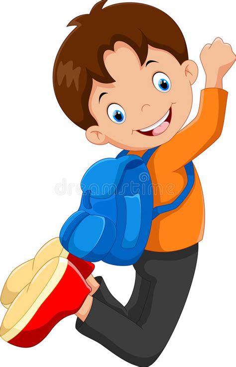 Happy School Boy Jump With Backpack Stock Illustration Illustration