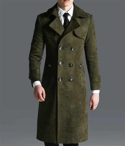 Green Military Overcoat Business Men Double Breasted Coat Jackets