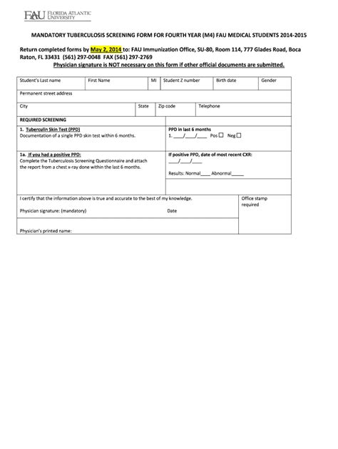 Employment Printable Tb Skin Test Form Template